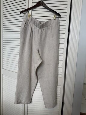 Haven Well Within 100% Linen Pants natural beige Elastic Waist Relaxed XL